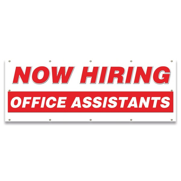 Now Hiring Office Assistants Banner Apply Inside Accepting Application Single Sided